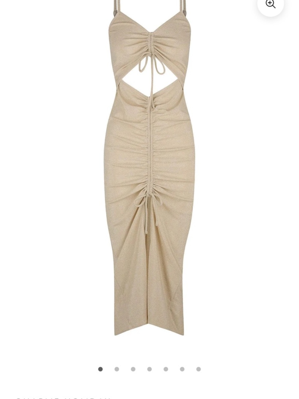 Charlie Holiday Gold Ruched Midi Dress with Center Drawstring - Picture 4 of 6